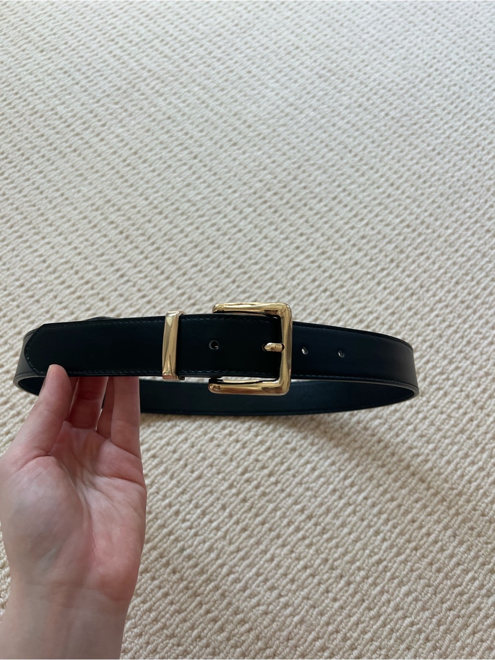 MANGO Black Leather Belt with Gold Buckle